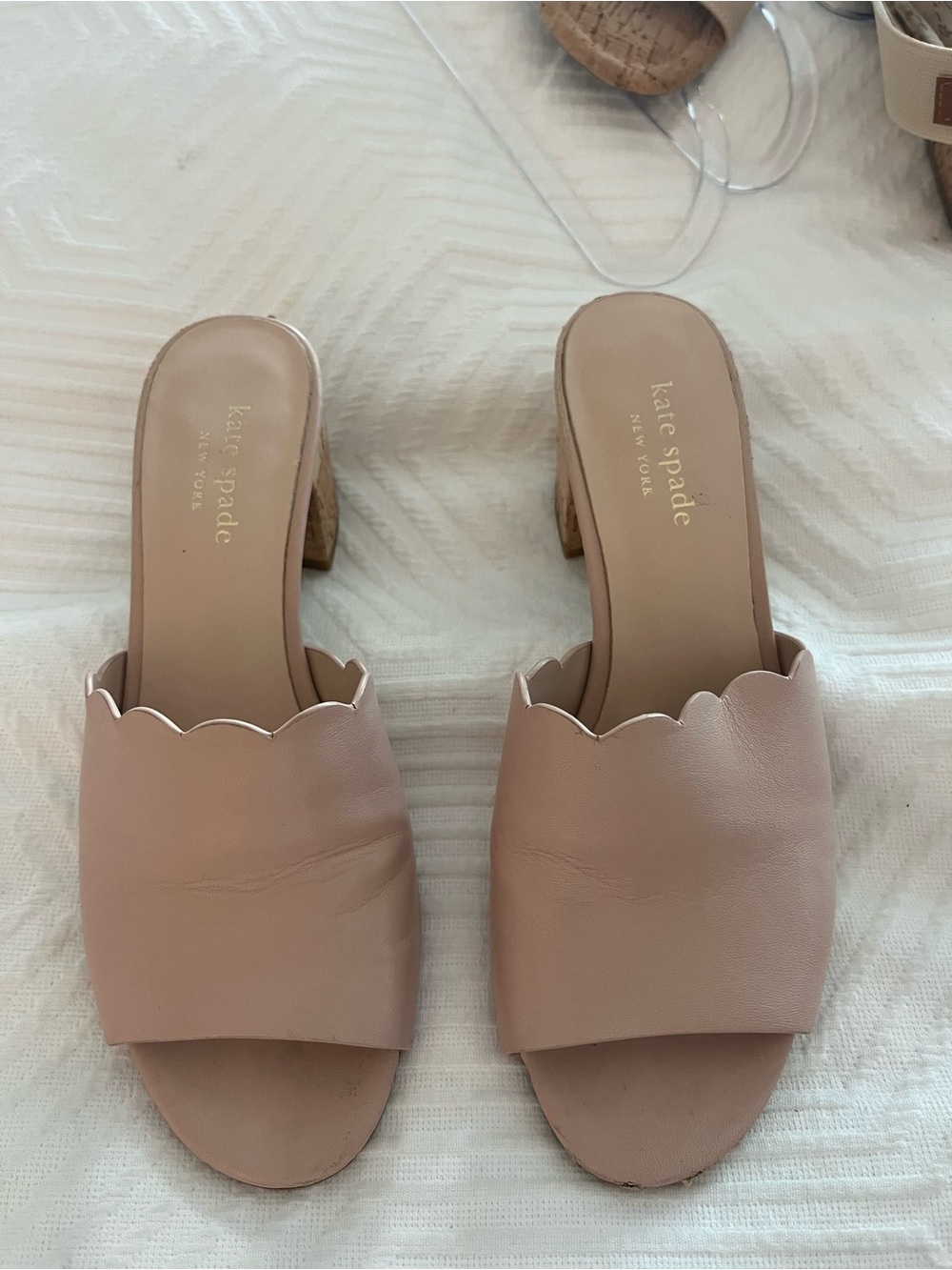 Kate Spade New York Blush Leather Scalloped Cork Heel Slide Sandals